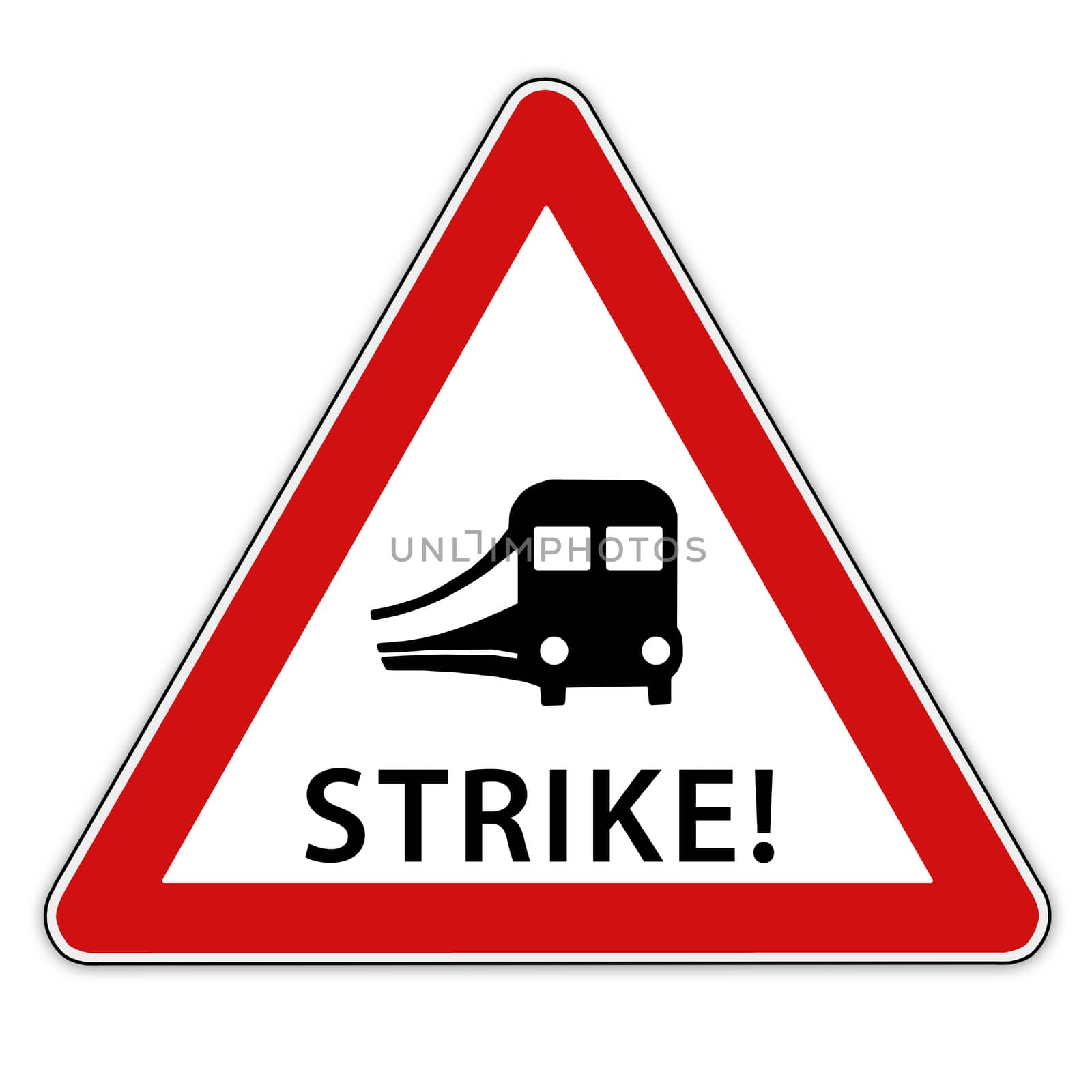 Isolated red / white traffic sign with train symbolic for rail strike