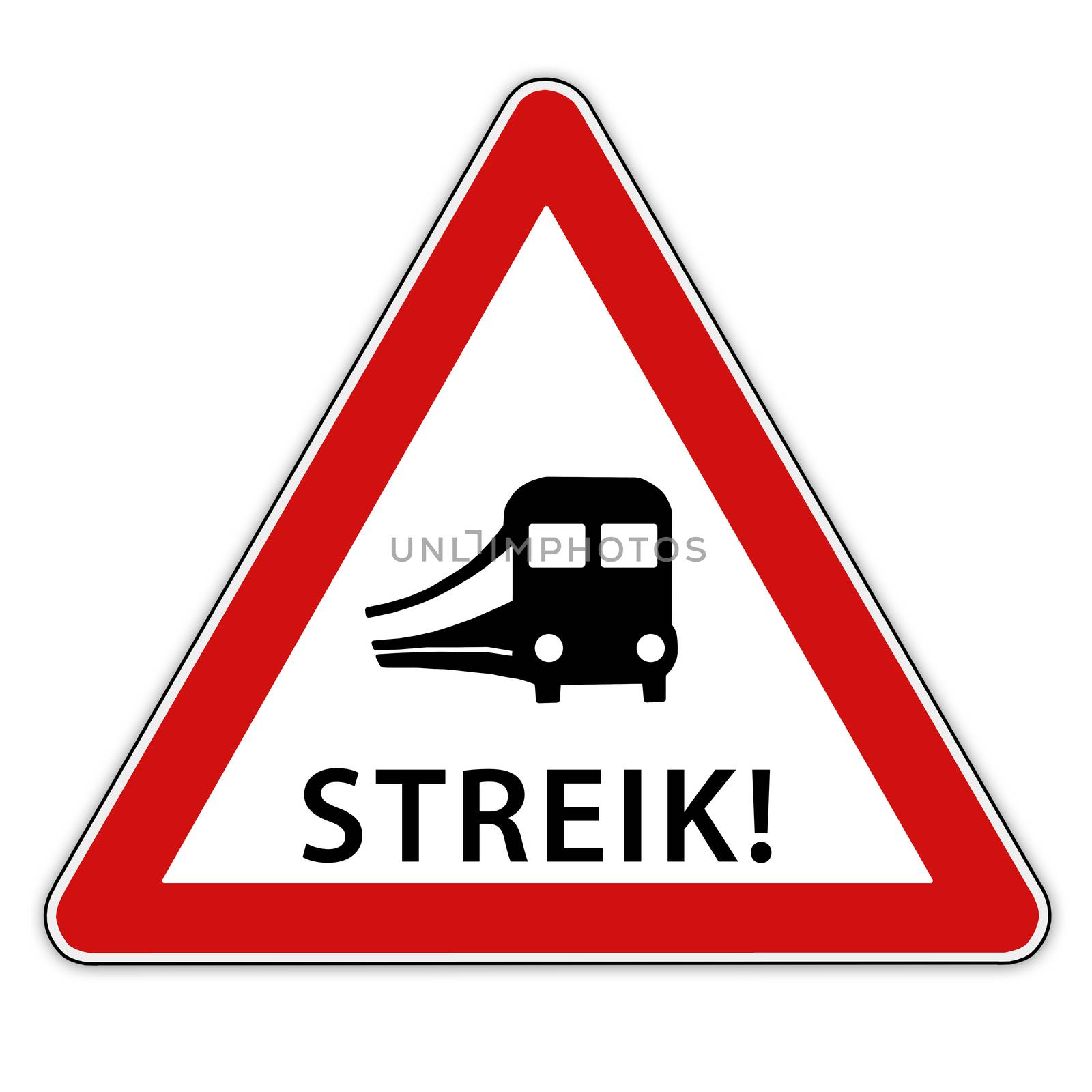 Isolated red / white traffic sign with train symbolic for rail strike - in german language