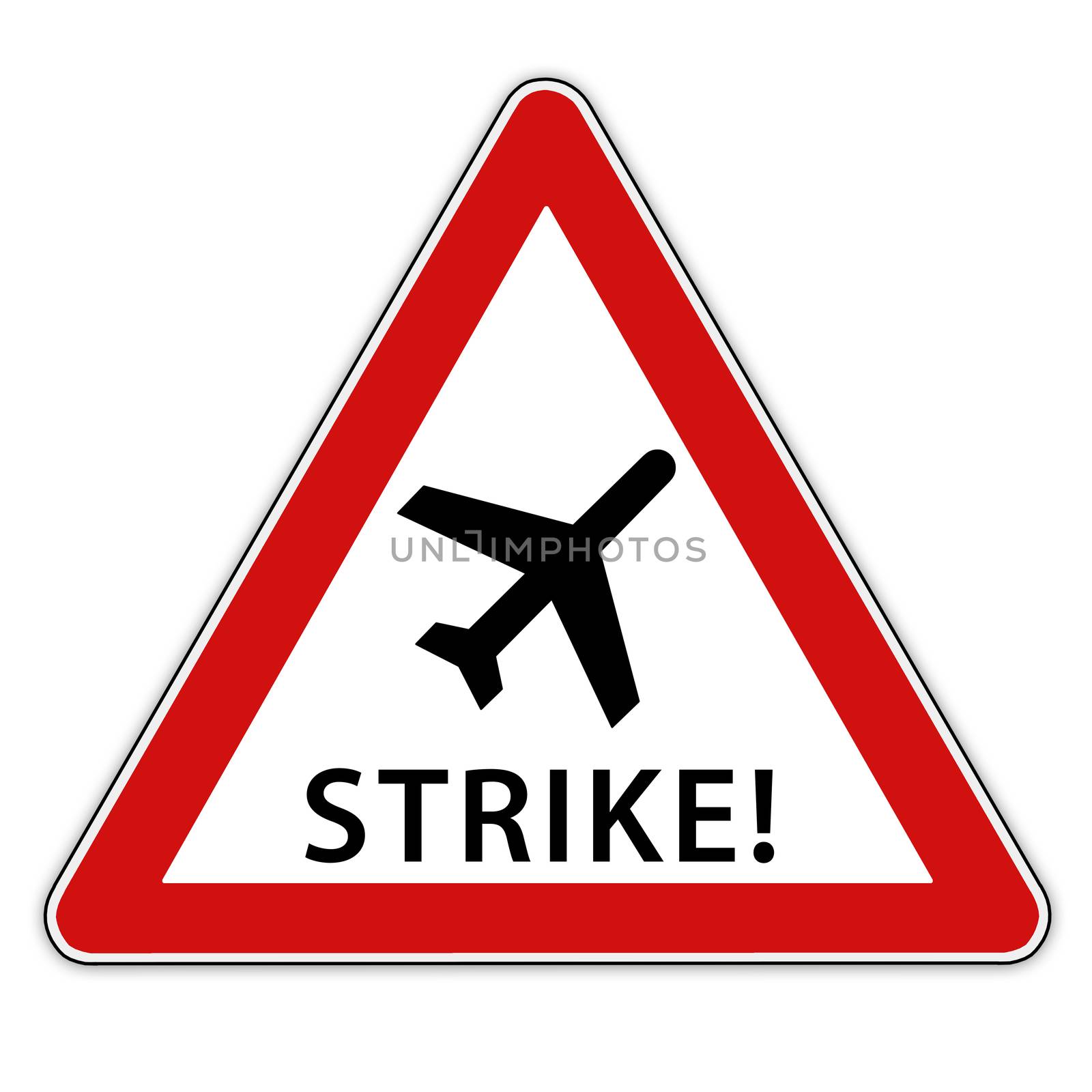 Isolated red / white traffic sign with airplane symbolic for strike