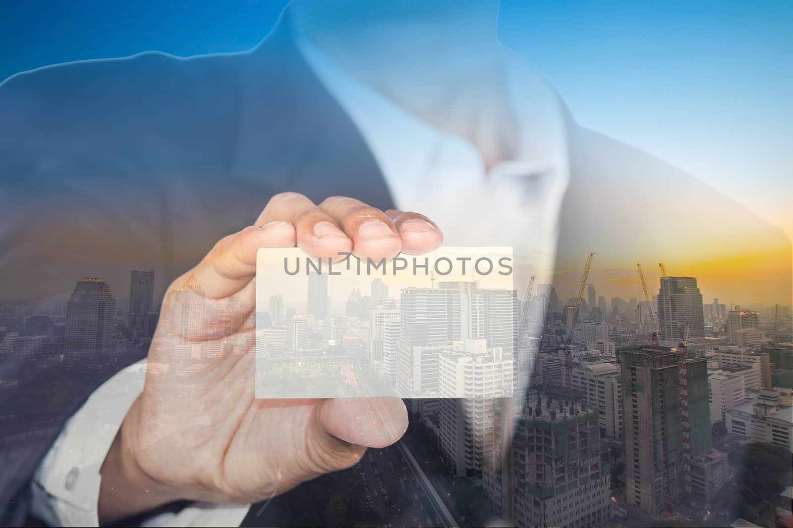 Business concept ,Double exposure of city and business man