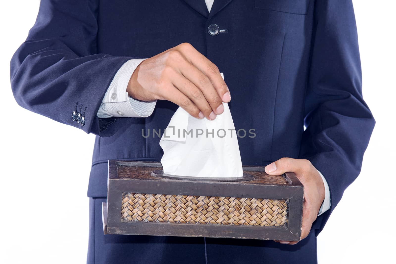 A one Business man with tissue .