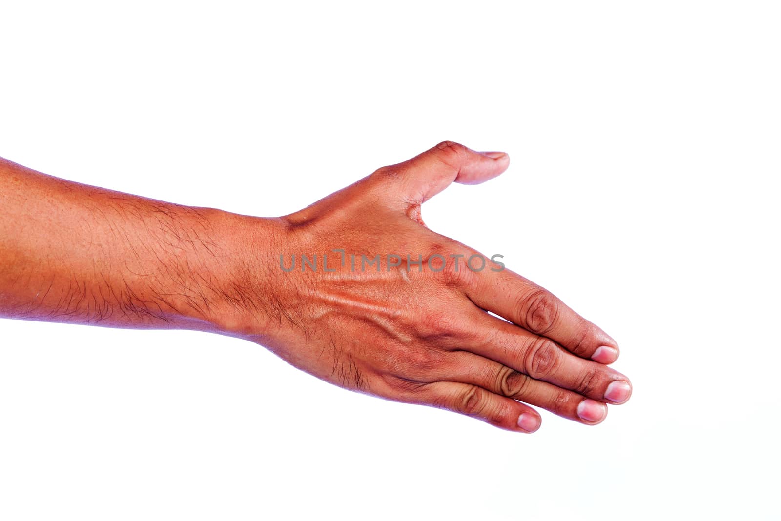 male hands about to shake hands, over white background by Yuri2012