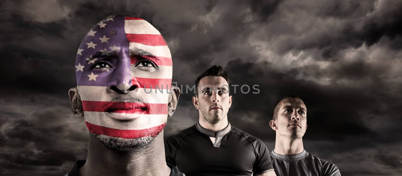 USA rugby player against blue sky with white clouds