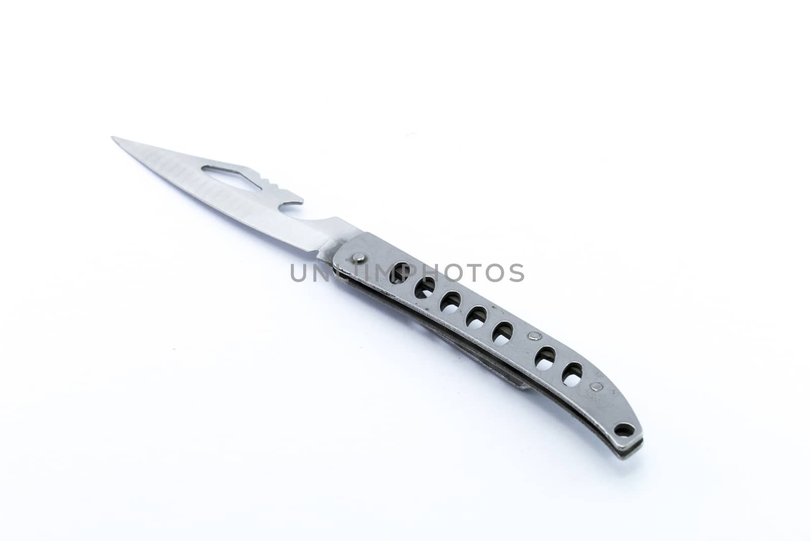  Silver pocket knife isolated on white background, Protective equipment