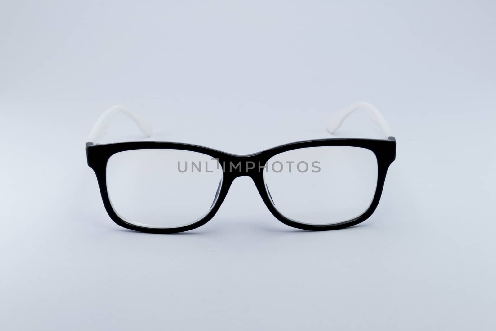 Black glasses to improve eyesight isolated on white background, object isolate