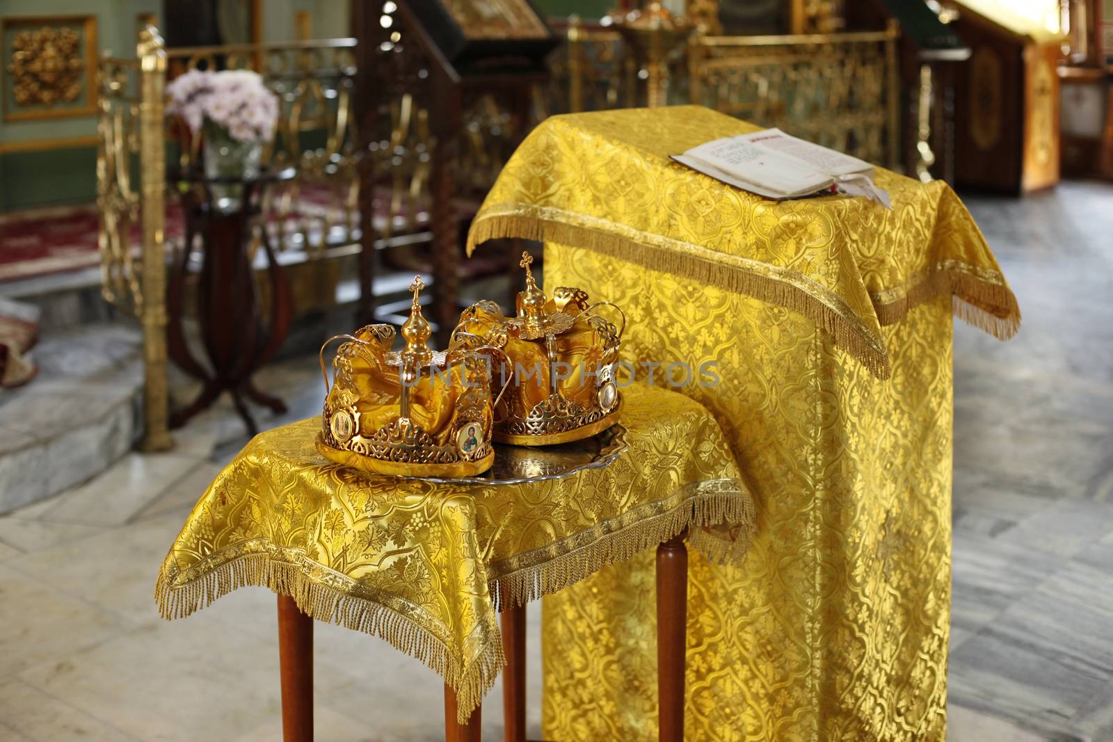 Two wedding crowns in the church