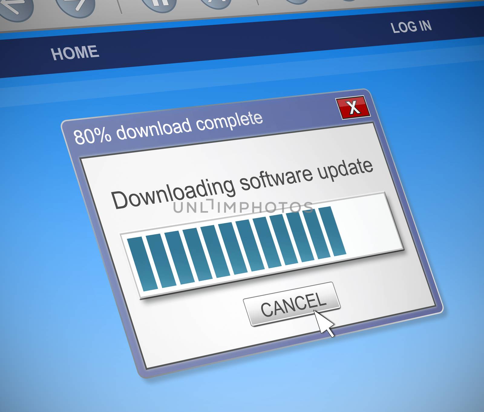Illustration depicting a computer dialog box with a software update concept.