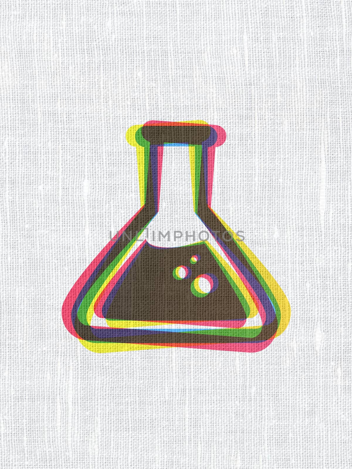 Science concept: CMYK Flask on linen fabric texture background