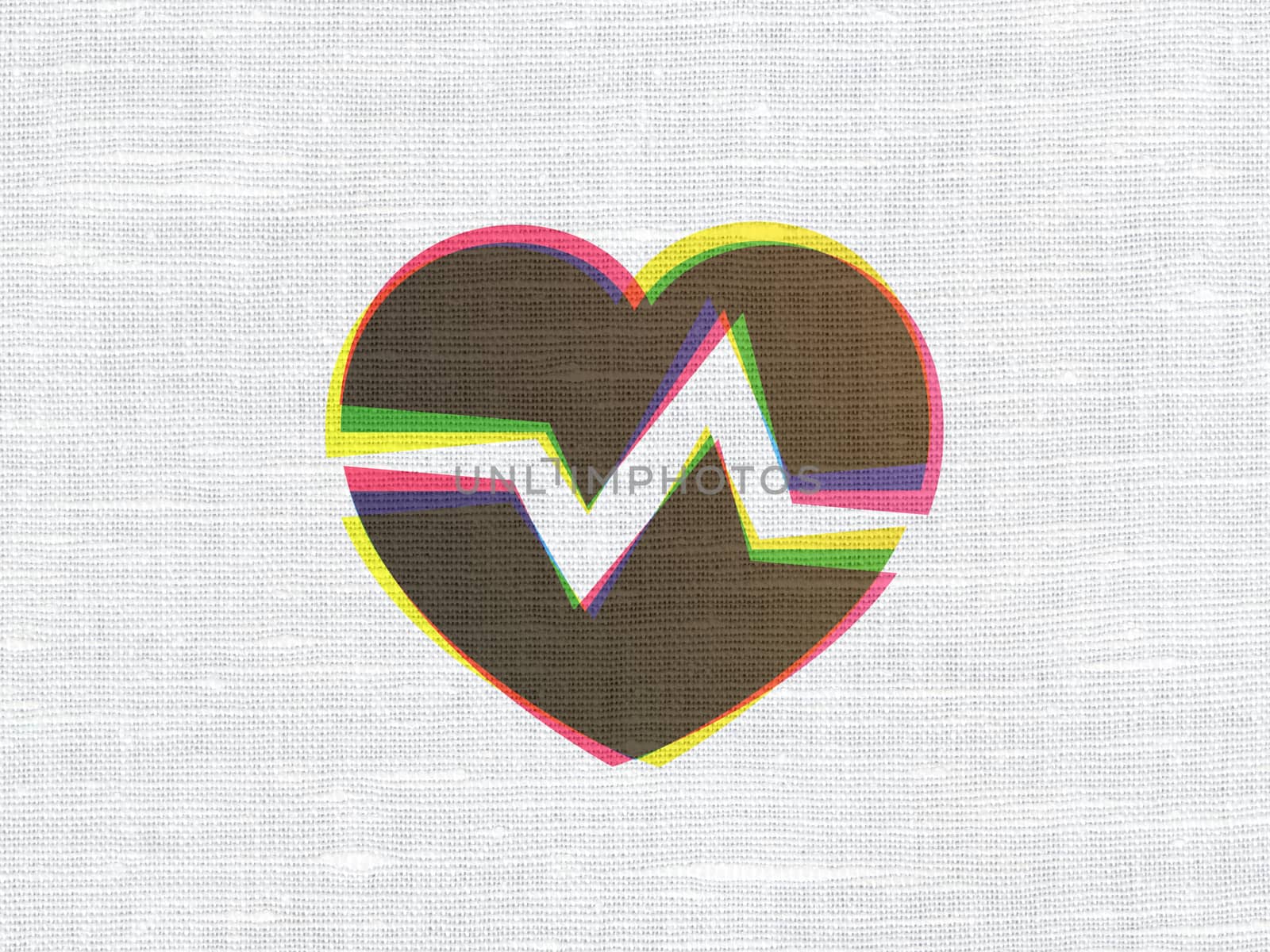 Medicine concept: CMYK Heart on linen fabric texture background