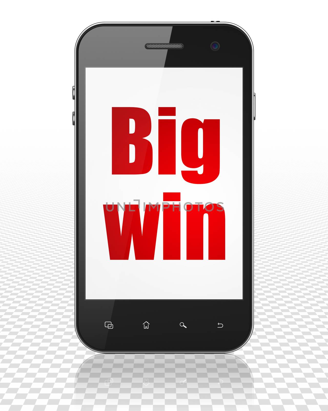Business concept: Smartphone with Big Win on display by maxkabakov