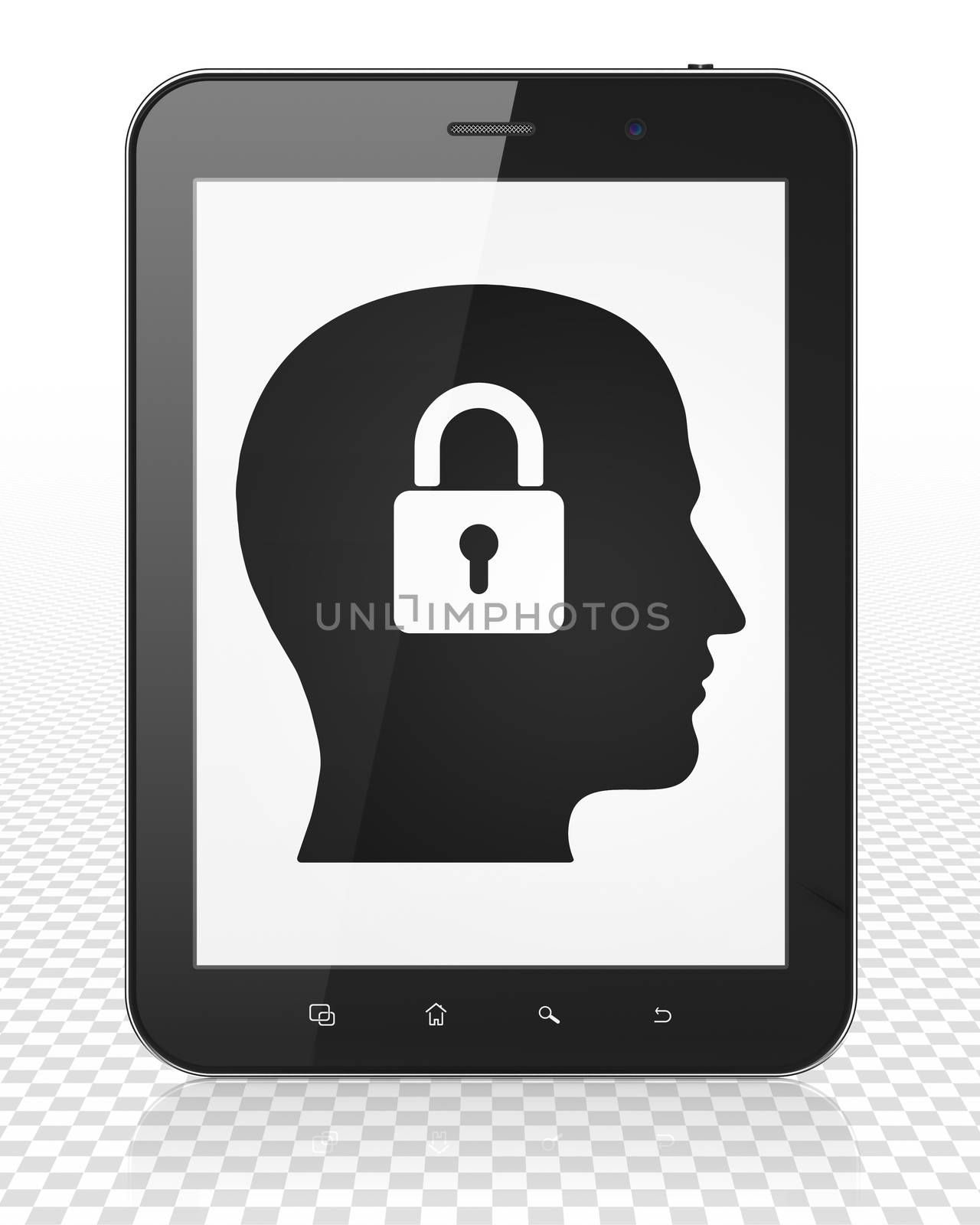 Information concept: Tablet Pc Computer with black Head With Padlock icon on display