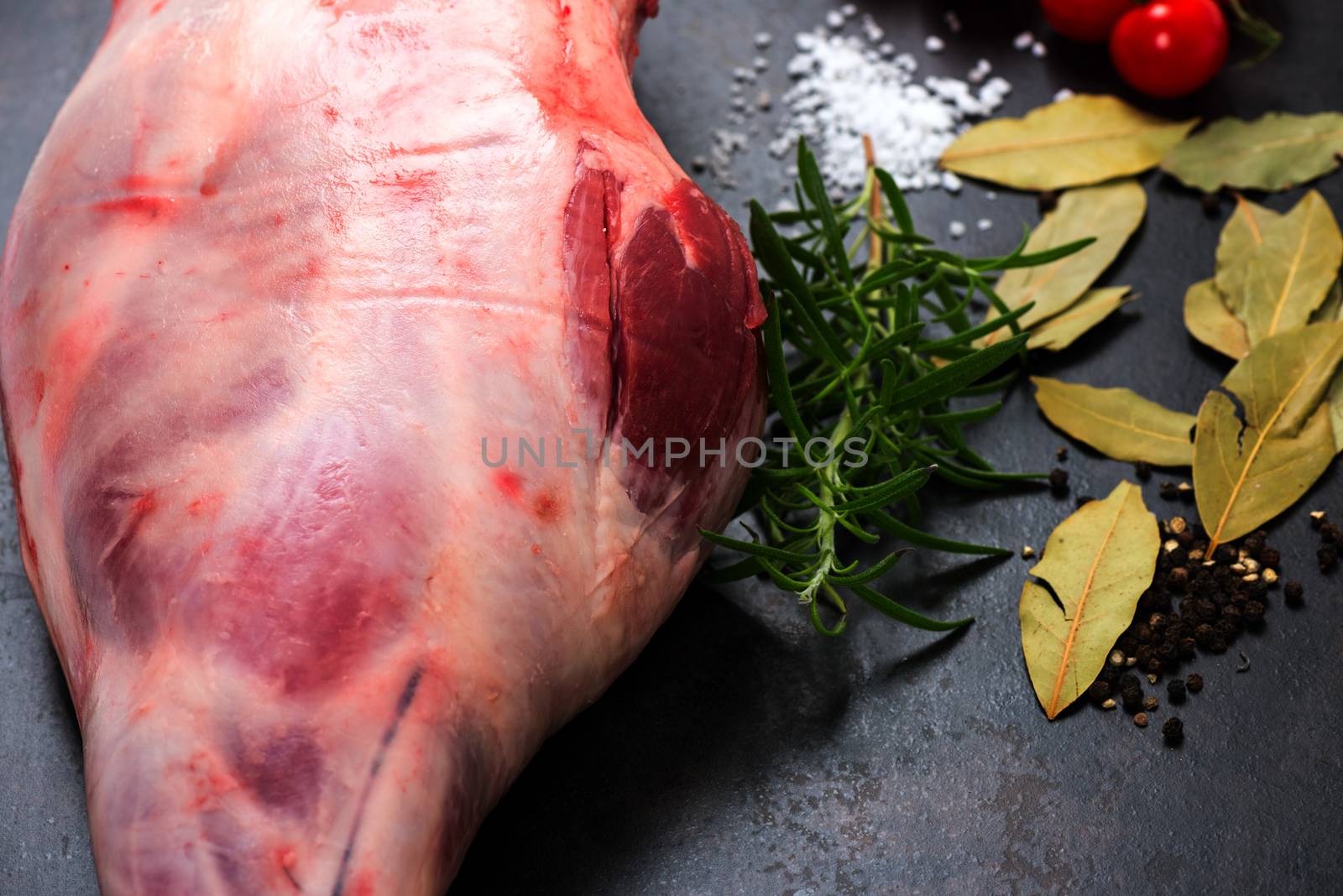 Raw lamb leg close up by Nanisimova