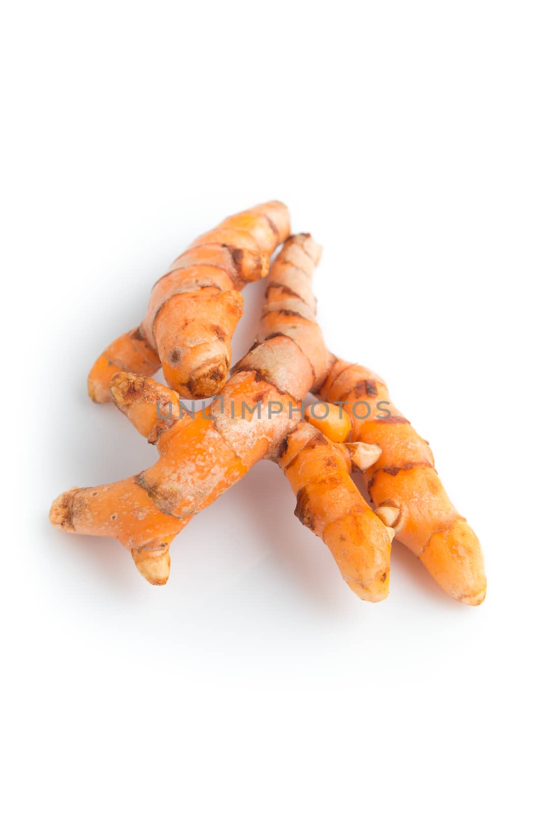 Turmeric, Curcuma longa root isolated on white background