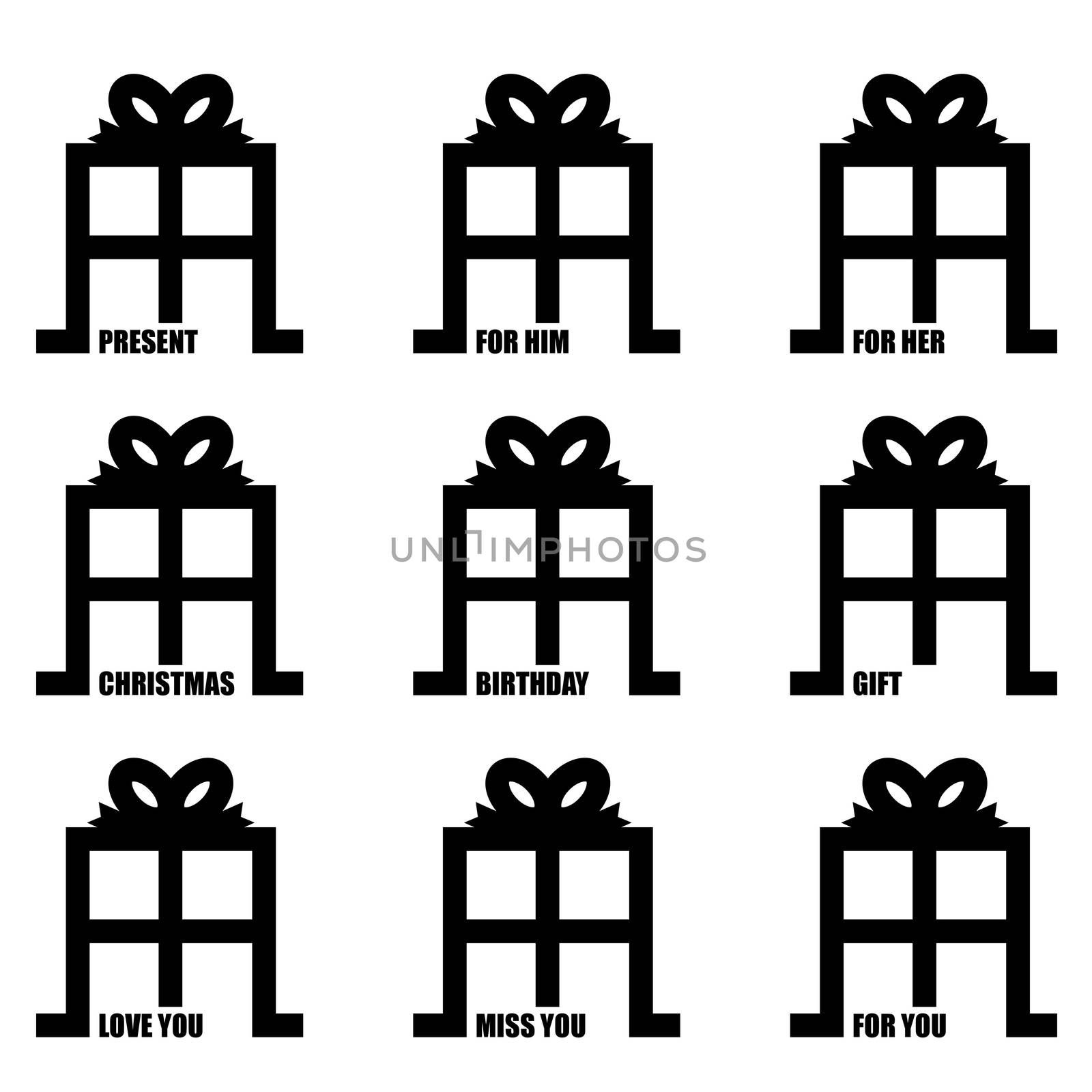 love you illustrated present gift concept with ribbon bow