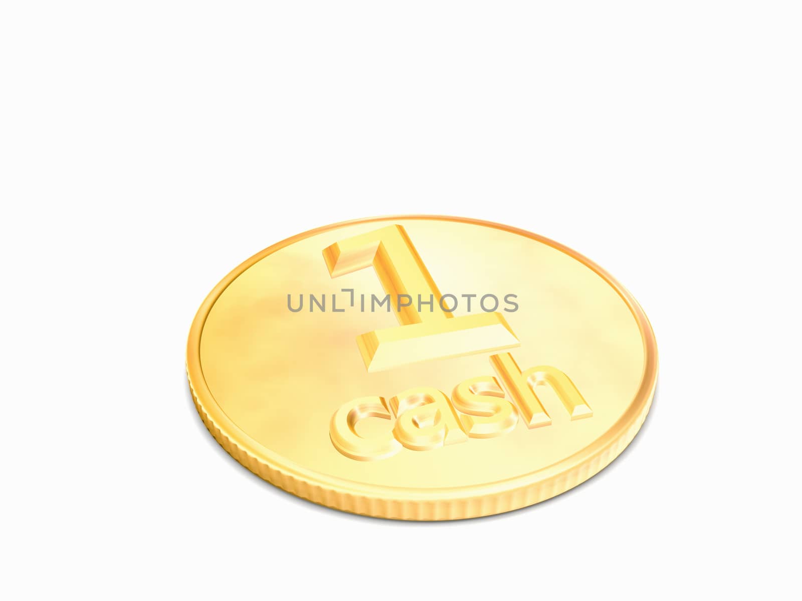 3D - illustration abstract image of gold coins in denominations of one cash isolated on white background