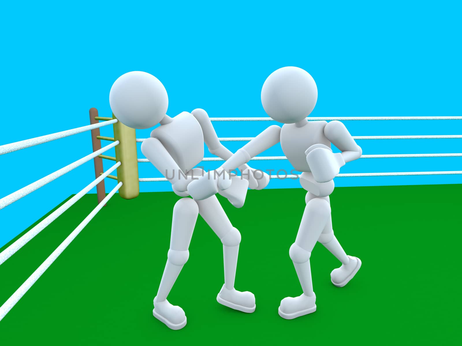 3d - illustration person in the boxing ring carried the fight. The moment the scene after the impact.