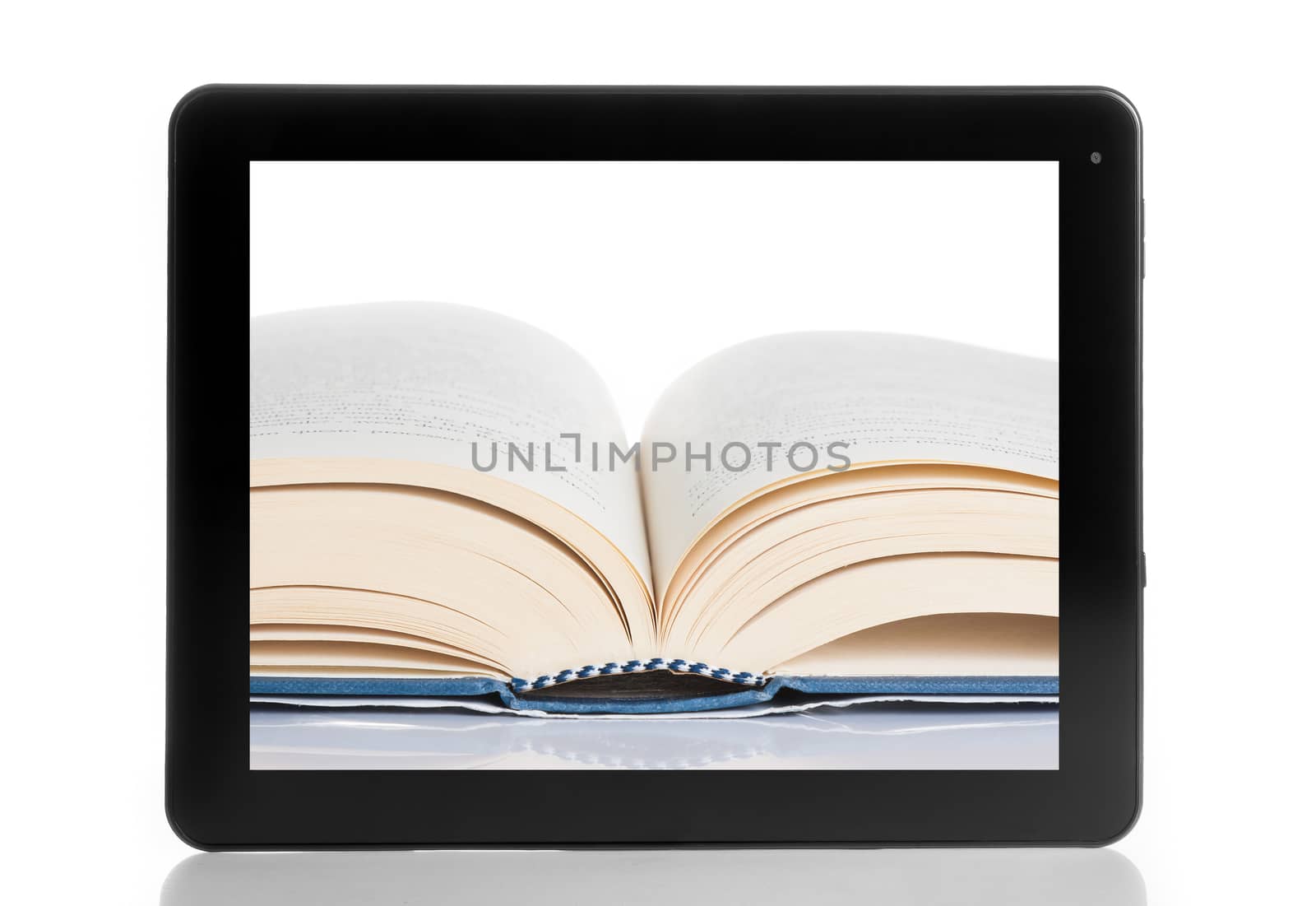 book and tablet pc isolated on white background by donfiore