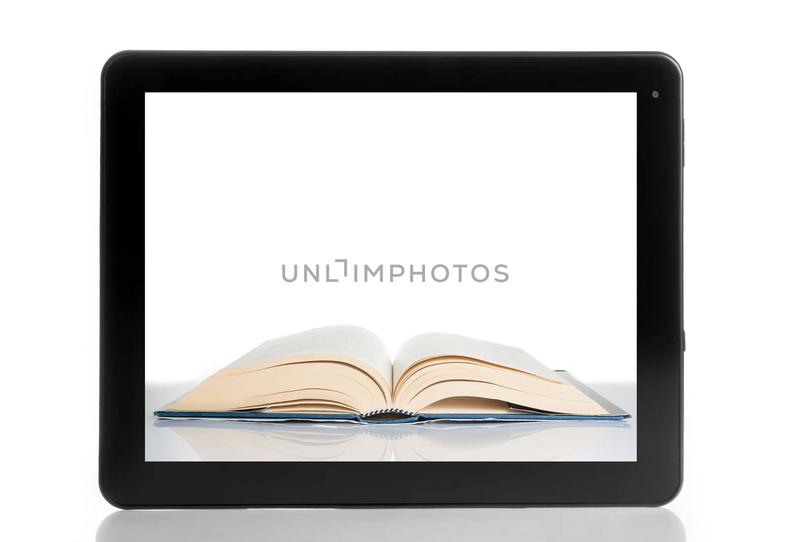 book inside tablet pc isolated on white background by donfiore