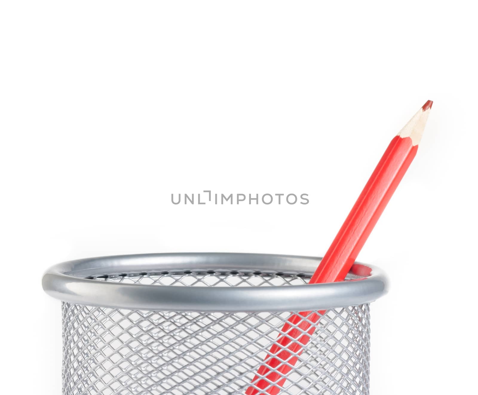 time to school,red pencil in container isolated on white background with space for text