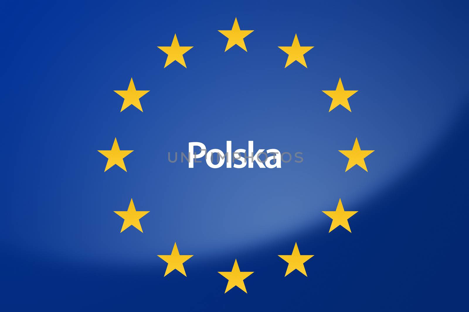 Illustration of European Union flag - labeled with Poland in polish language