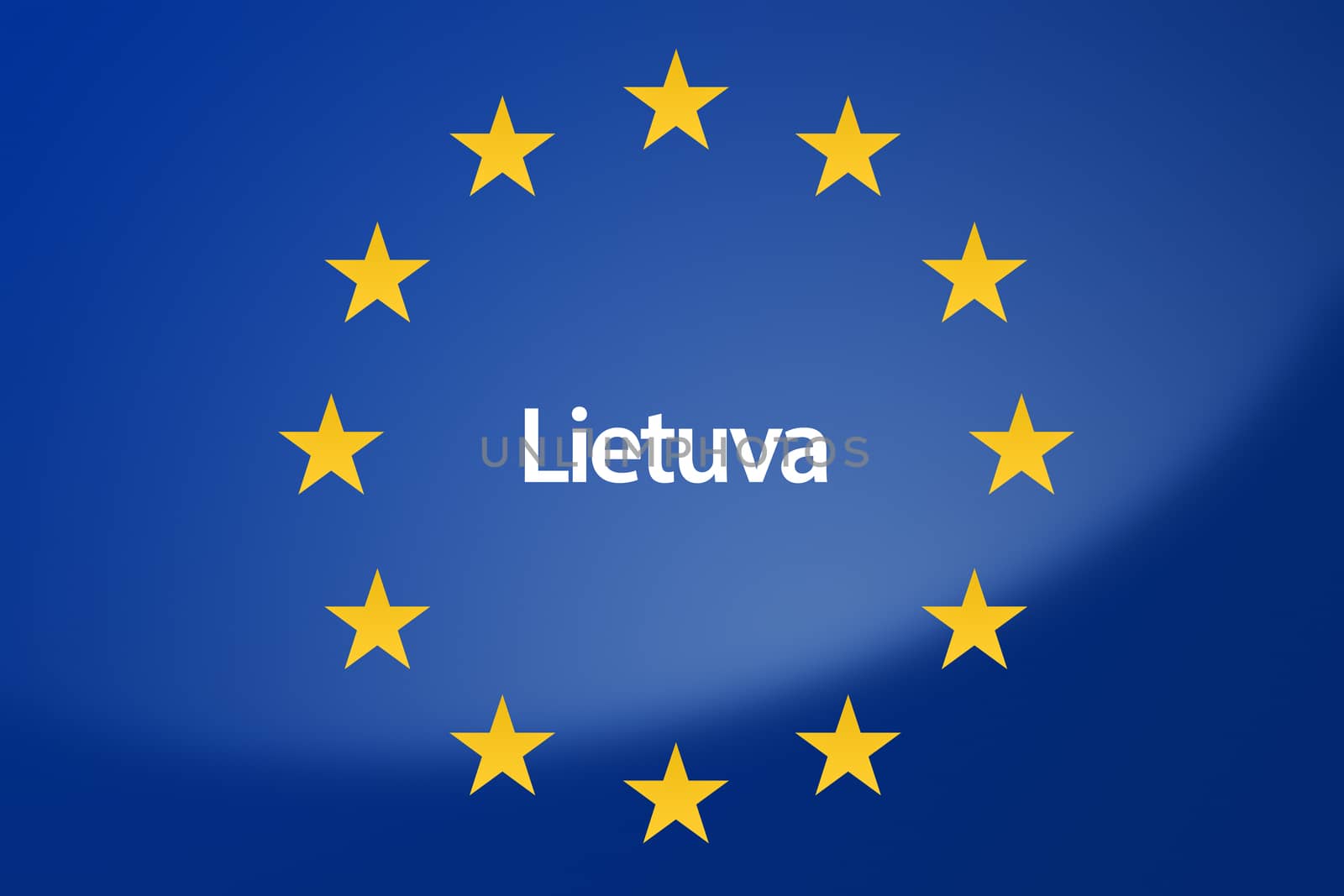 Illustration of European Union flag - labeled with Lithuania in lithuanian language