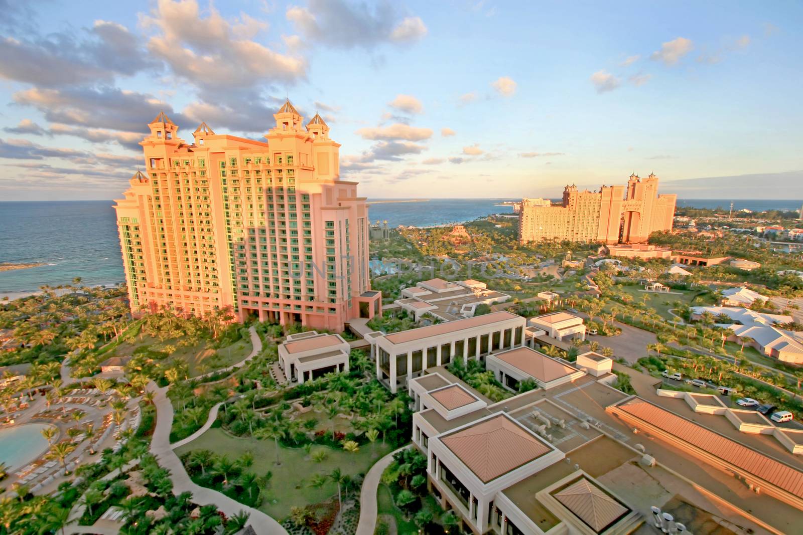 PARADISE ISLAND, BAHAMAS - January 26, 2009 - Looking toward The Cove Atlantis and the Royal Towers from The Reef Atlantis at Atlantis Paradise Island Bahamas