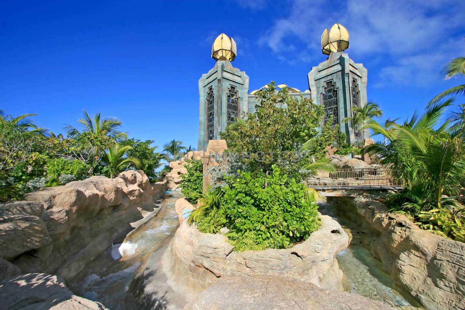 PARADISE ISLAND, BAHAMAS - January 28, 2009 - The Power Tower at Aquaventure, the water park at Atlantis.