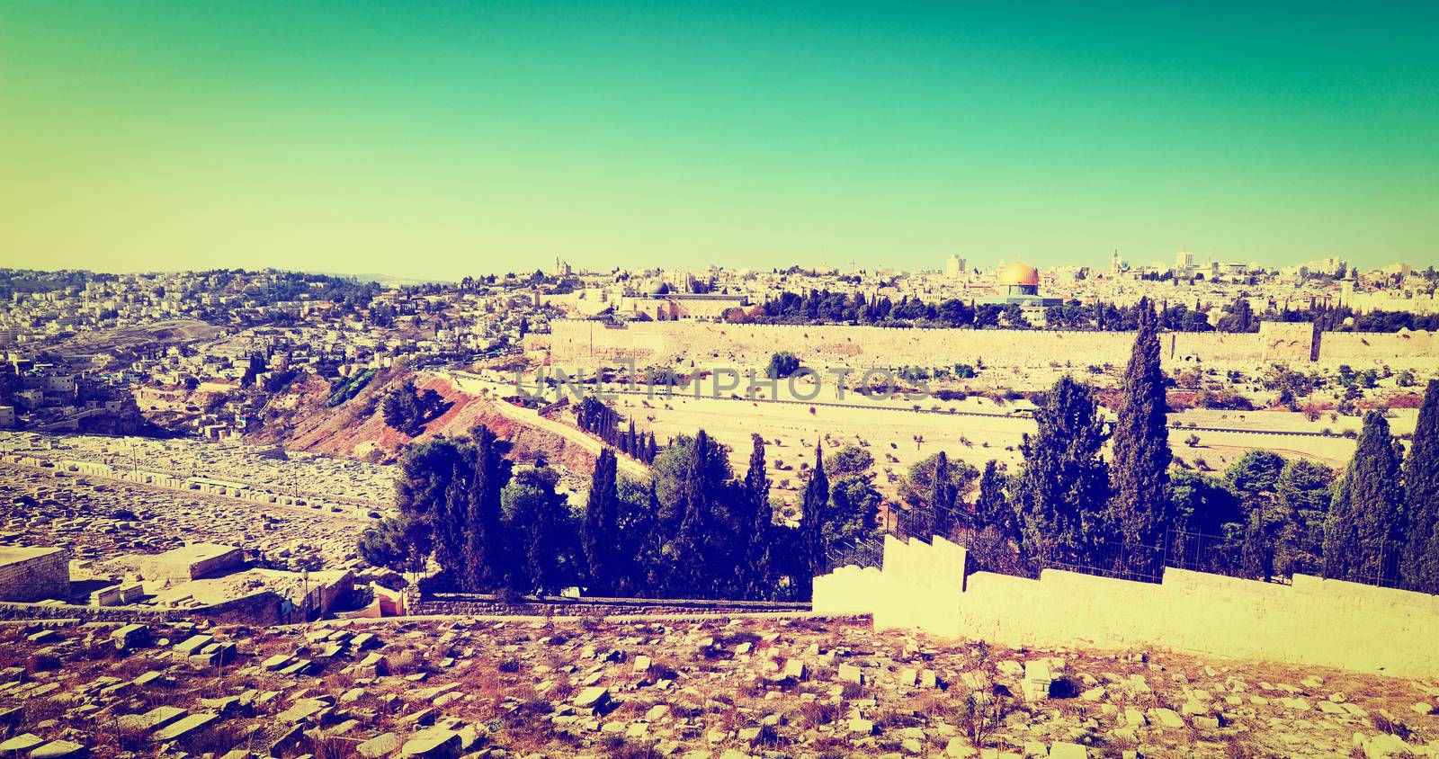 View to Walls of the Old City of Jerusalem, Instagram Effect