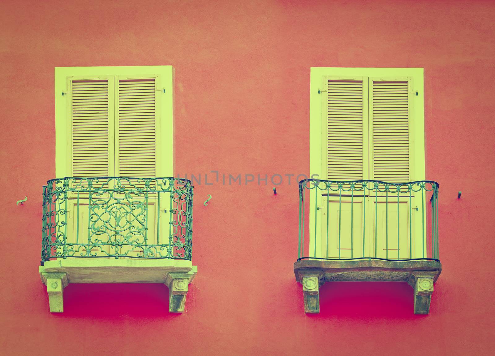  Facade of the Old Italian House with Balconies, Instagram Effect