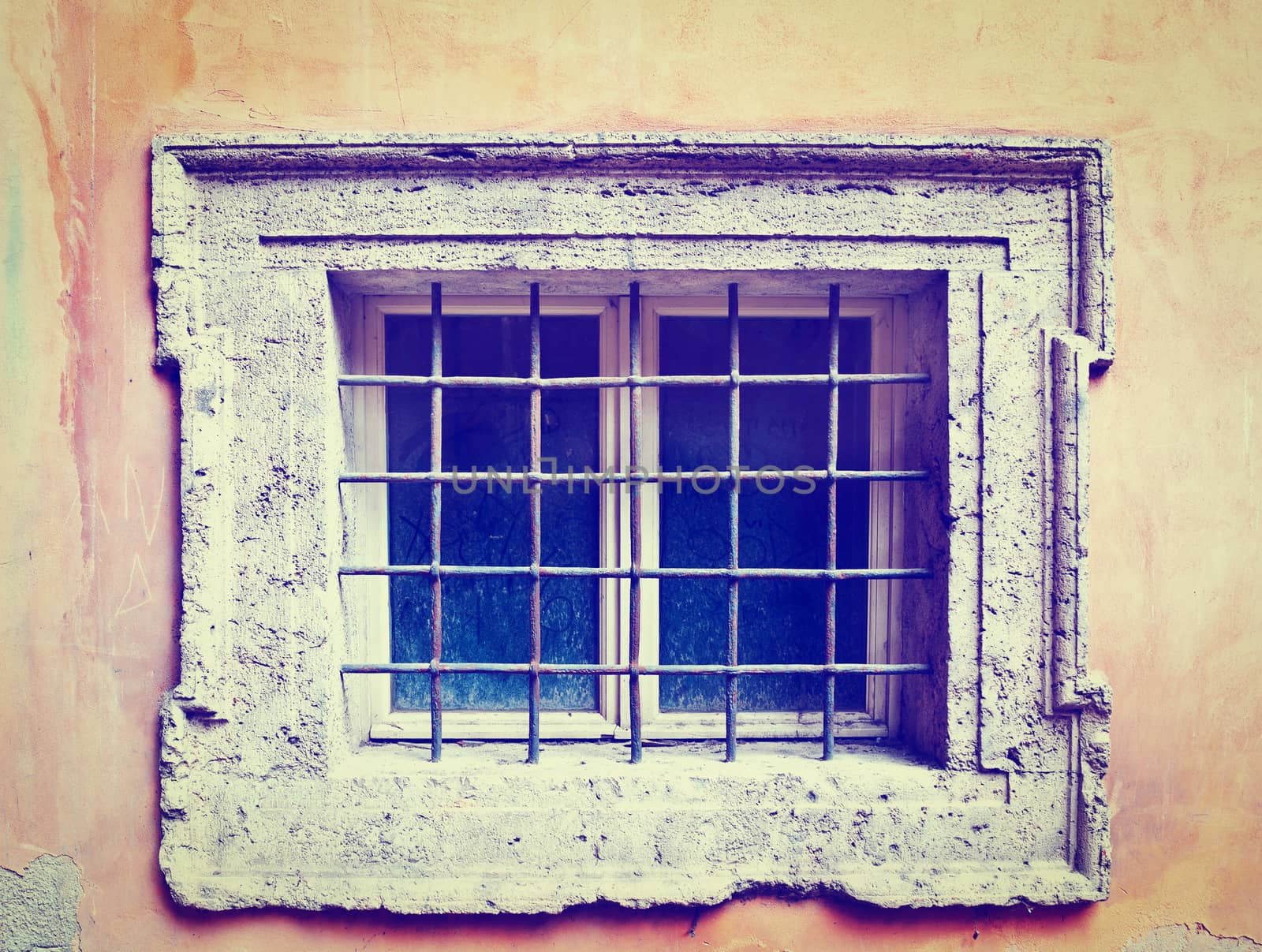 Decorated Closed Window of Old Building in Perugia, Instagram Effect