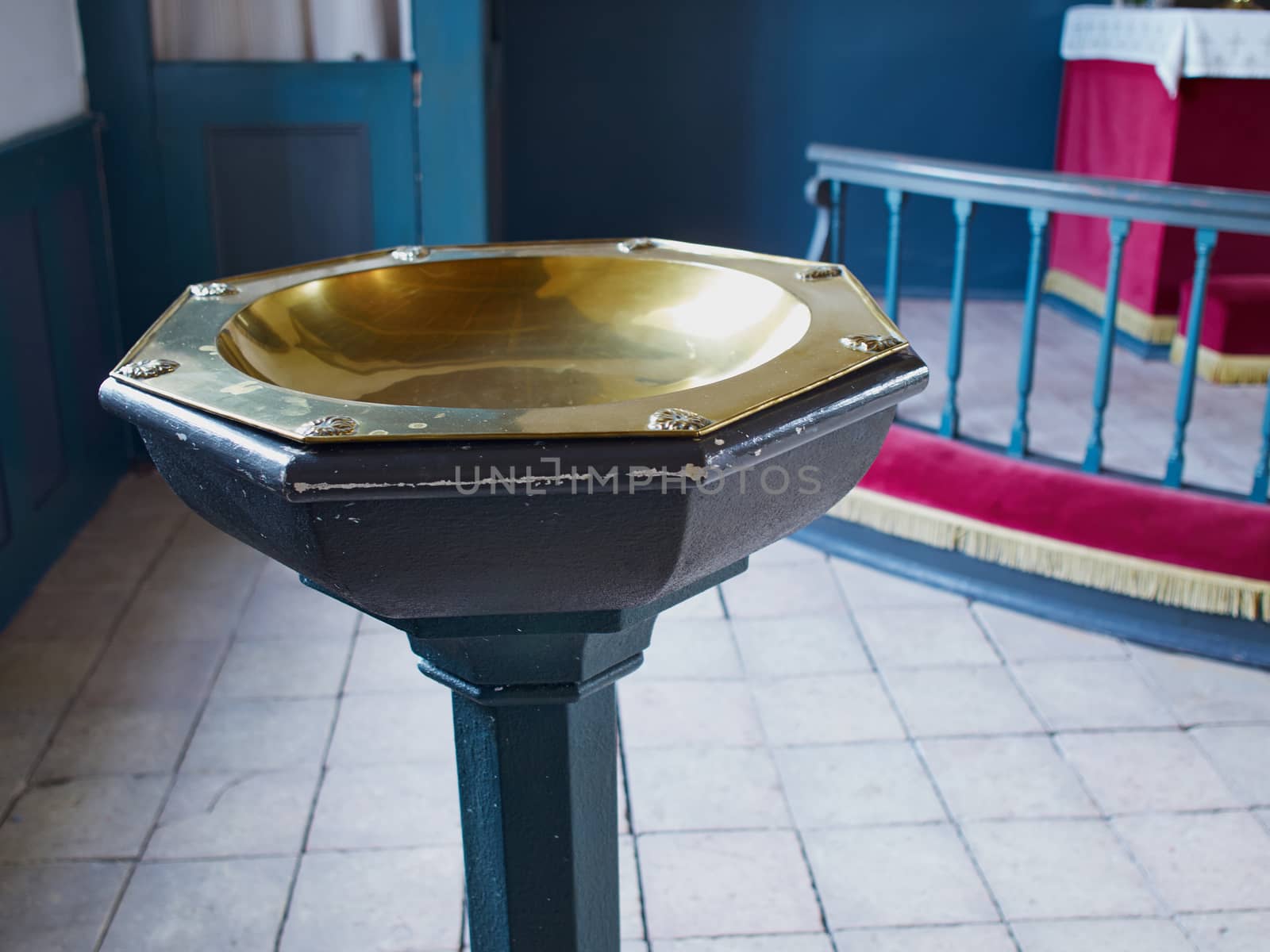 Full view of a Baptismal font in a Lutheran church