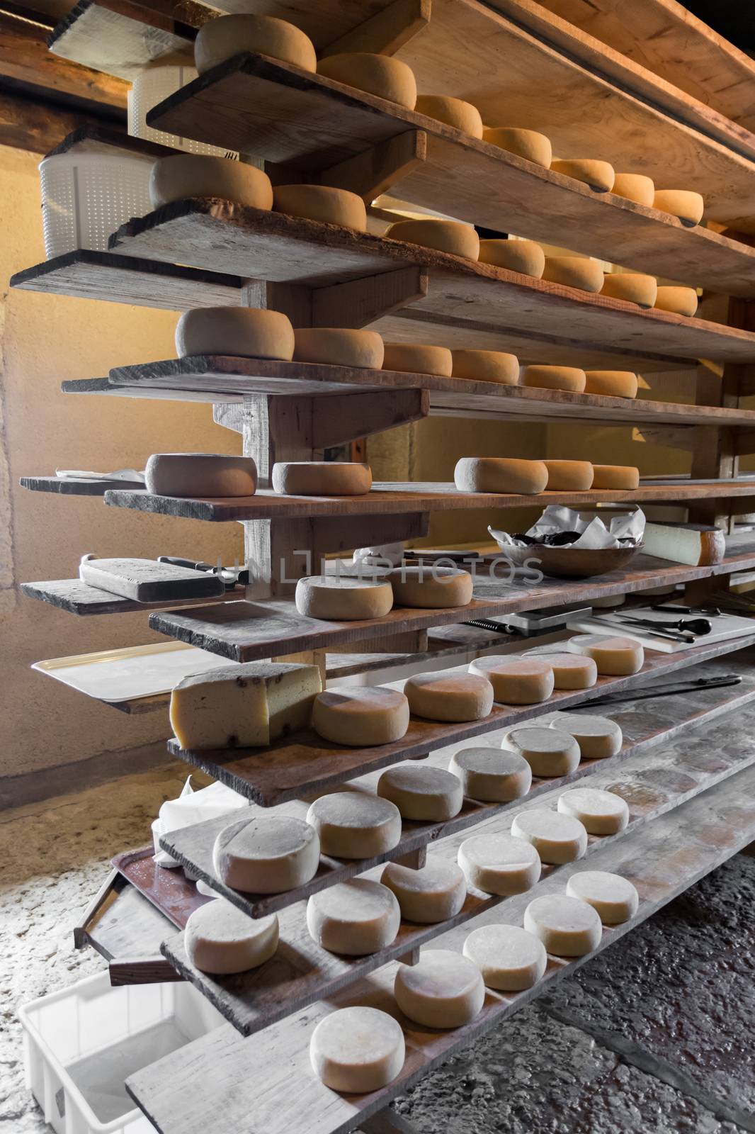 Alpine hut that produces and sells homemade cheeses.