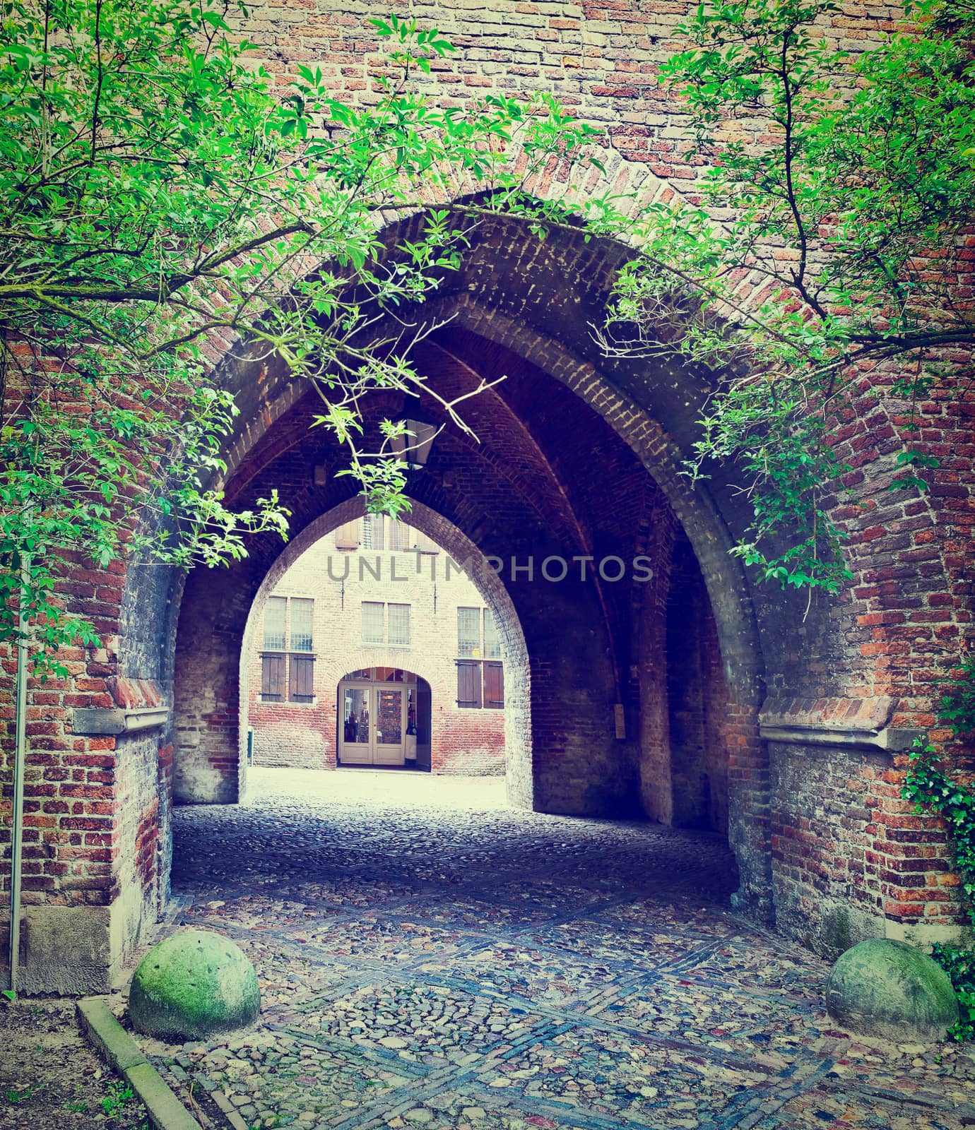 Arched Entrance to the Courtyard in the Dutch City of Zutphen, Instagram Effect