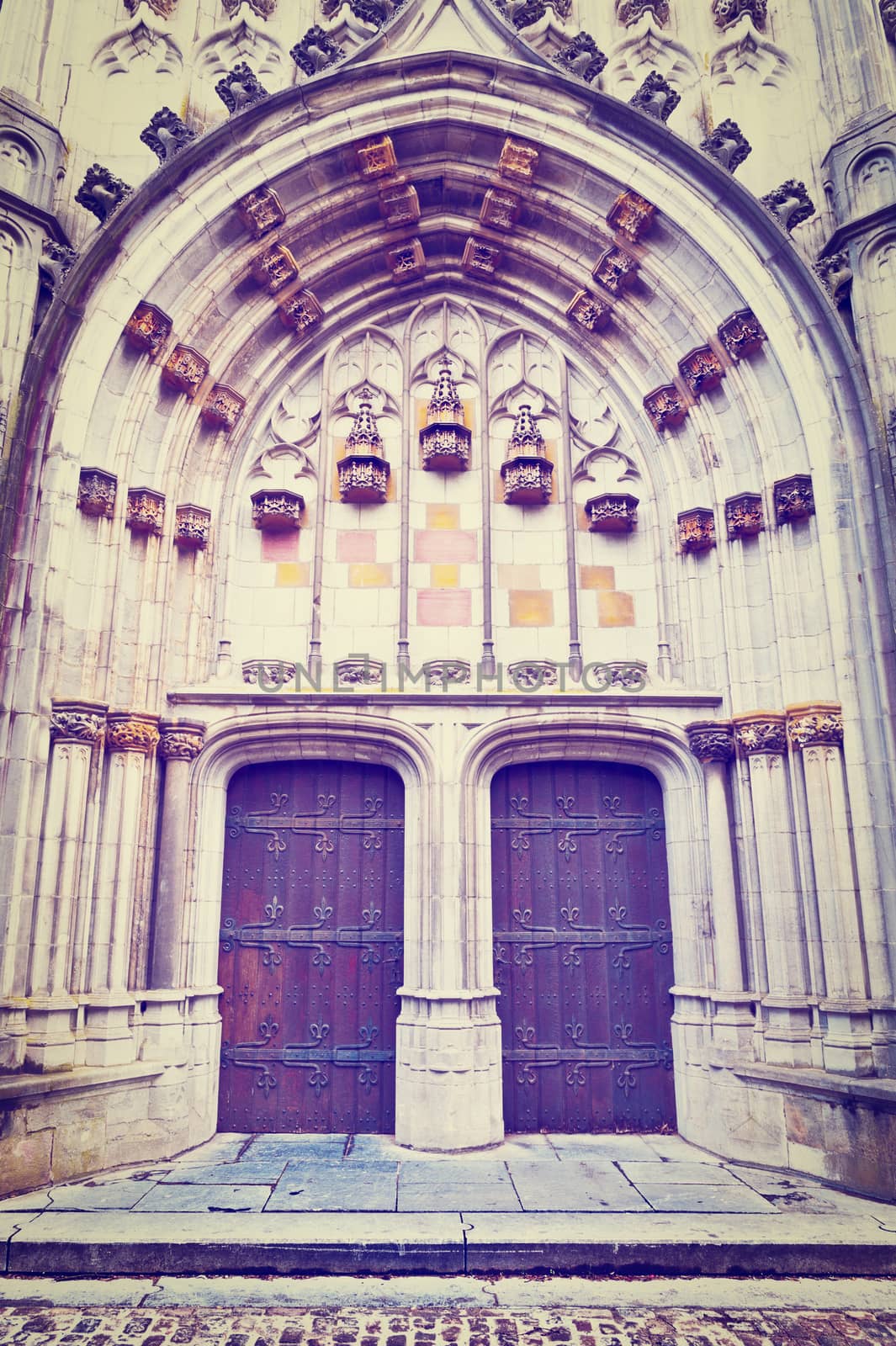 Detail of  Portal of the Gothic Church St.Hubert in Belgium, Instagram Effect