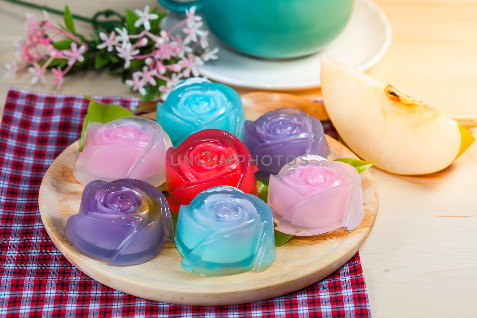 Thailand tradition ,Flower Dessert  Jelly on wood