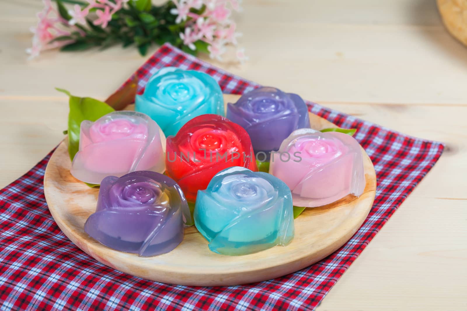 Thai dessert jelly on wooden background
