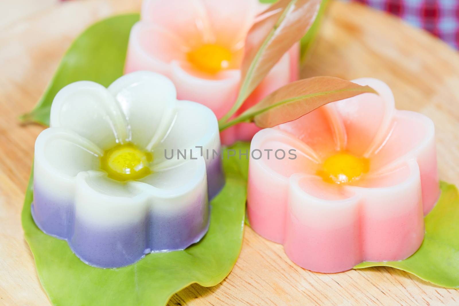 Thailand tradition ,Flower Dessert Coconut Jelly on wood