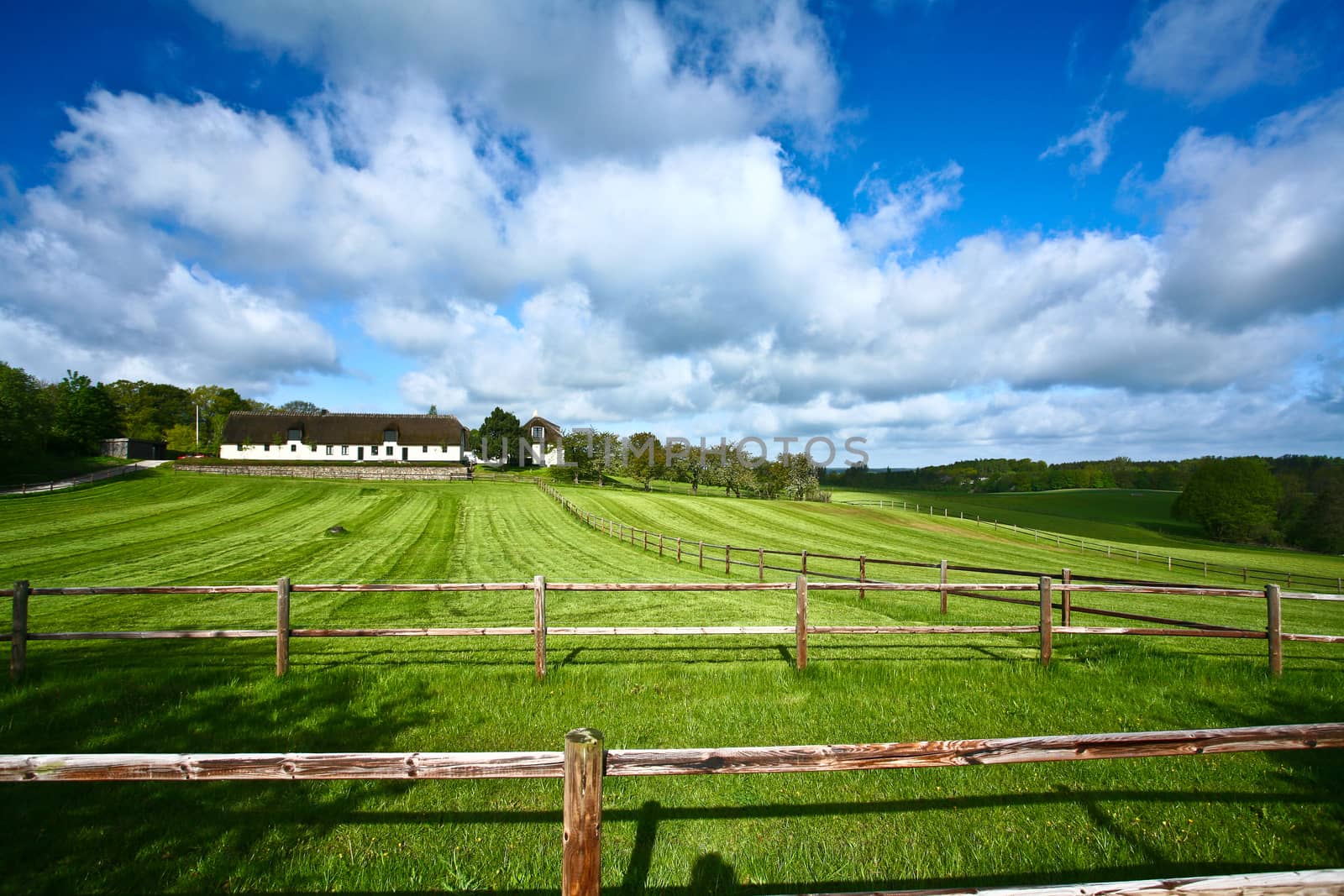 Landscape with old farm in spring in Denmark