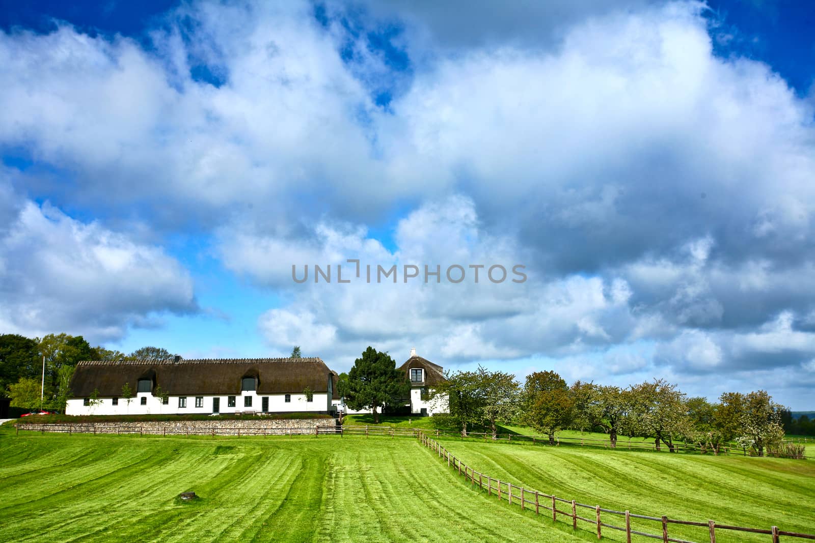Landscape with old farm in spring in Denmark