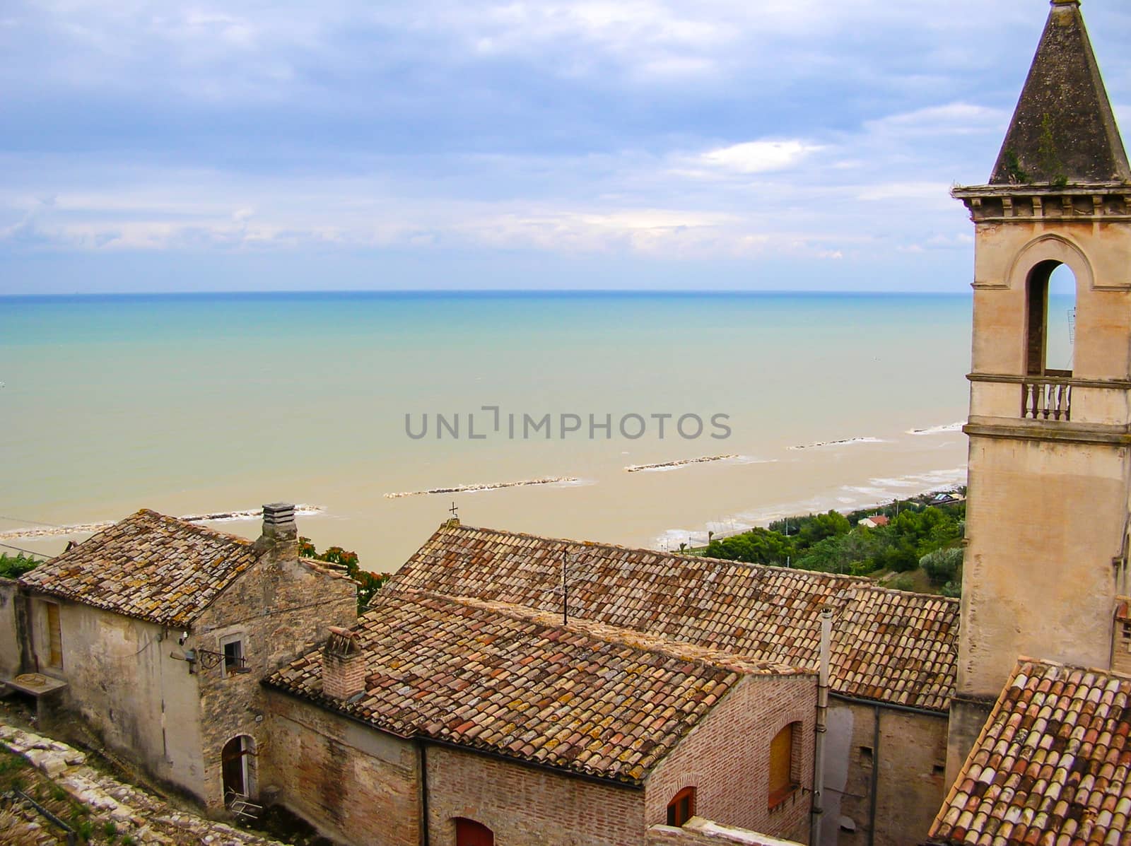 ancient village on a hill overlooking the sea