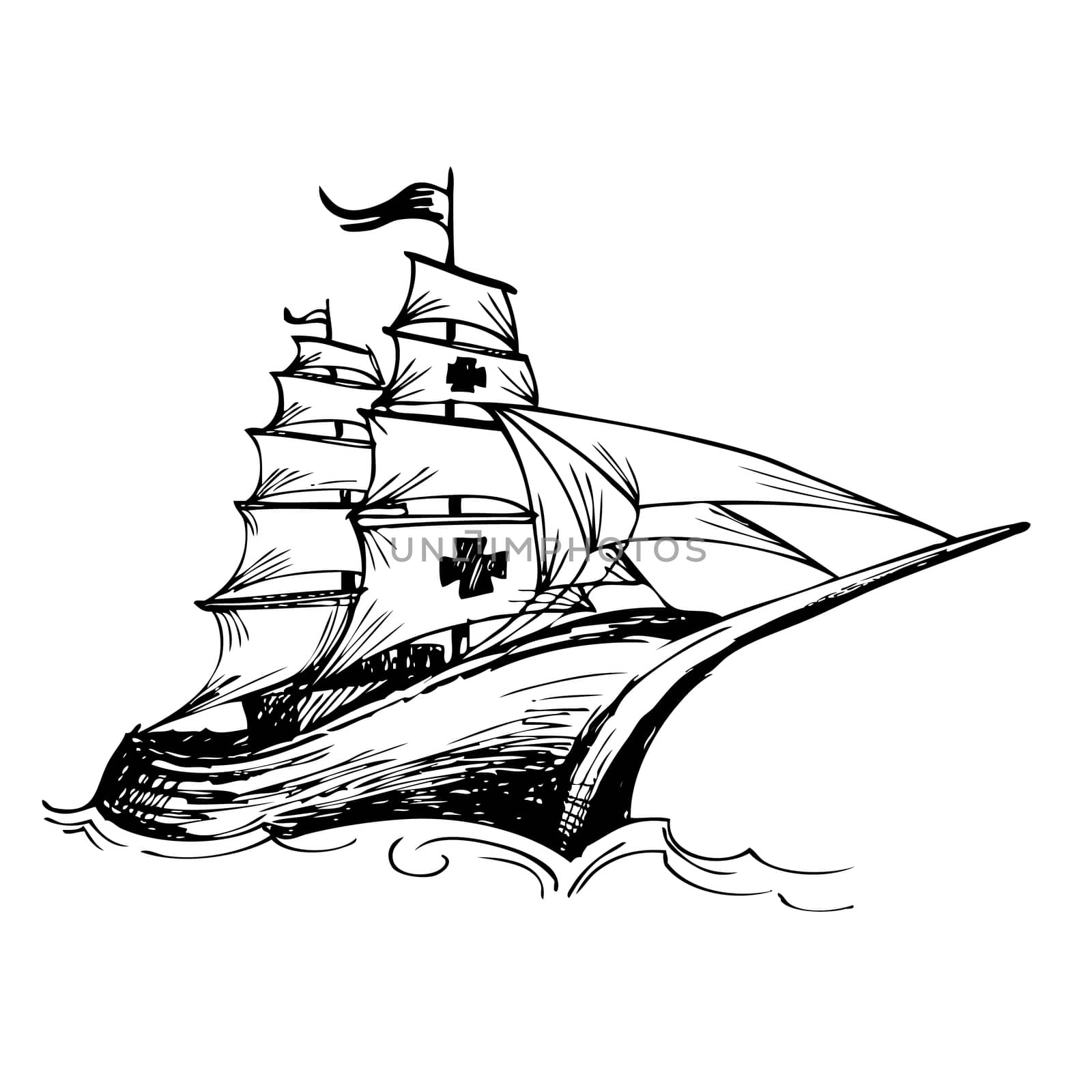Columbus ship hand drawn by pencil made for Columbus day