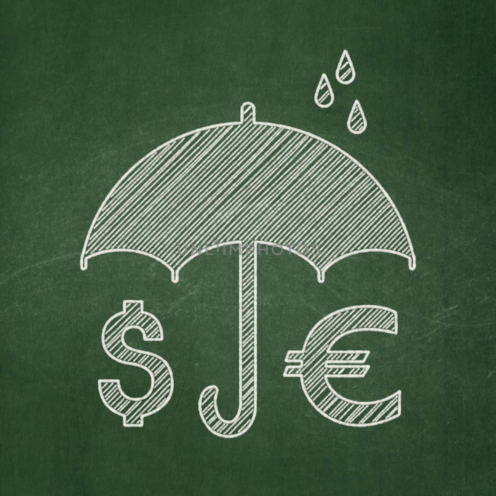 Privacy concept: Money And Umbrella icon on Green chalkboard background
