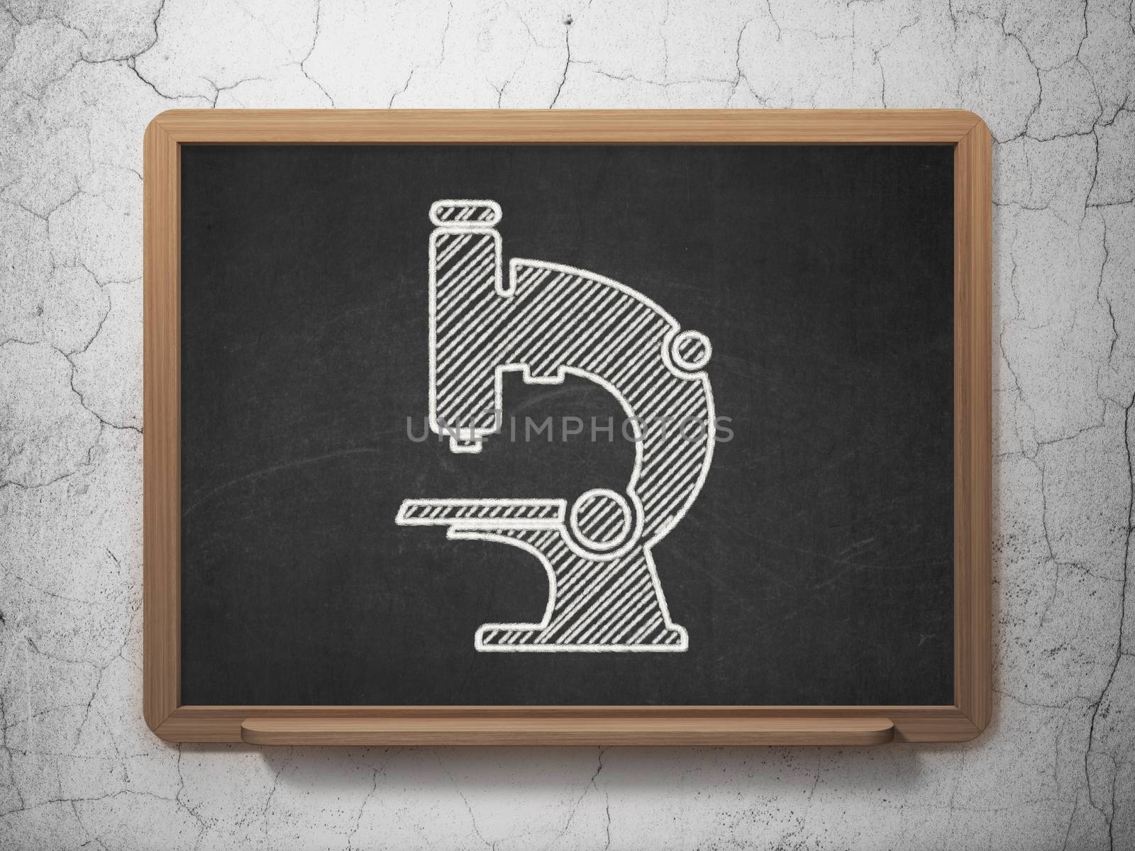 Science concept: Microscope icon on Black chalkboard on grunge wall background
