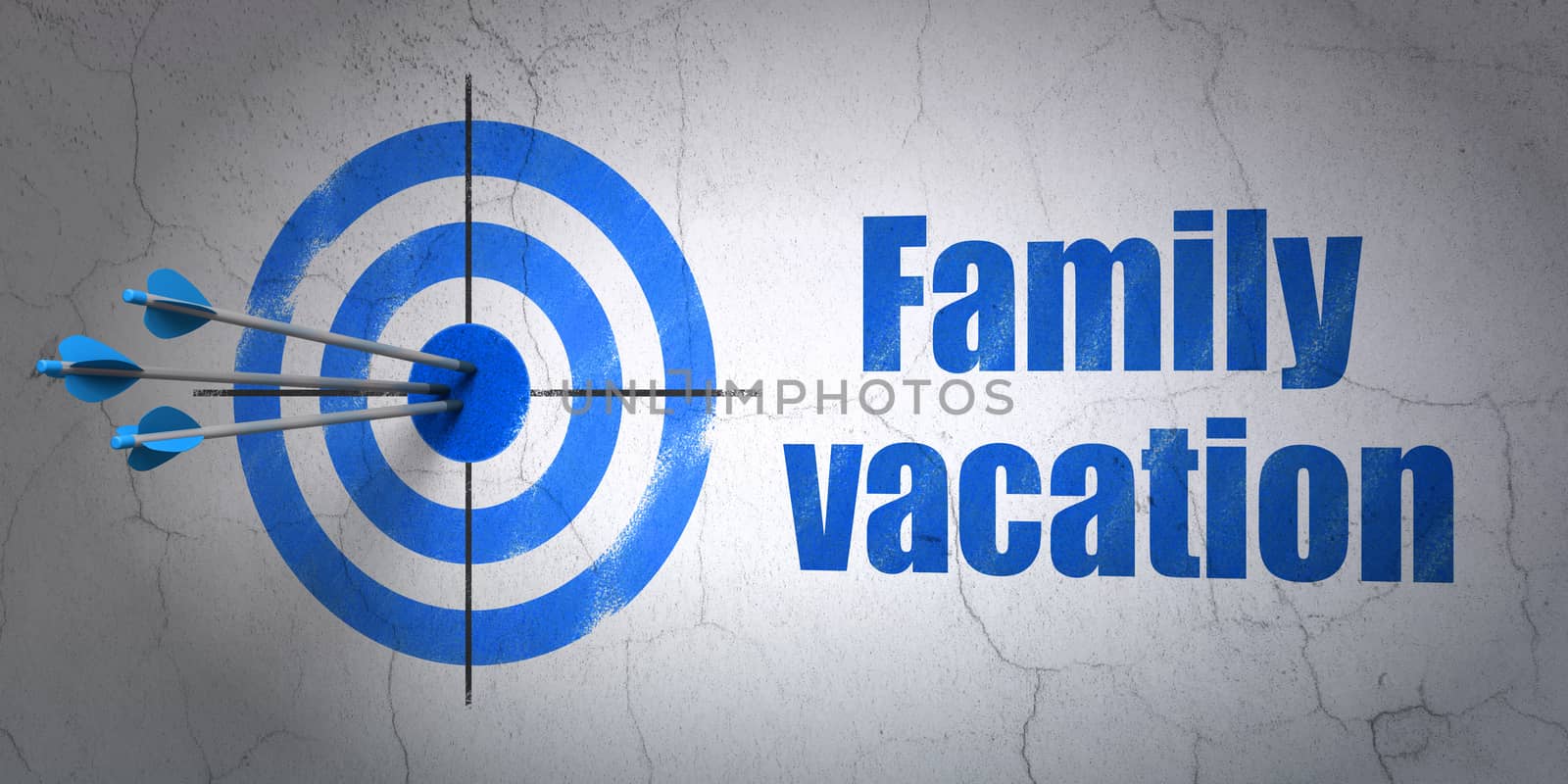 Vacation concept: target and Family Vacation on wall background by maxkabakov