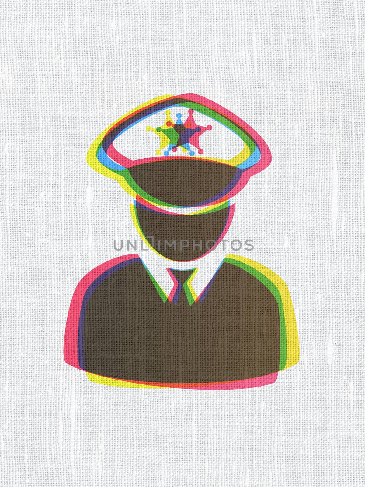 Law concept: CMYK Police on linen fabric texture background