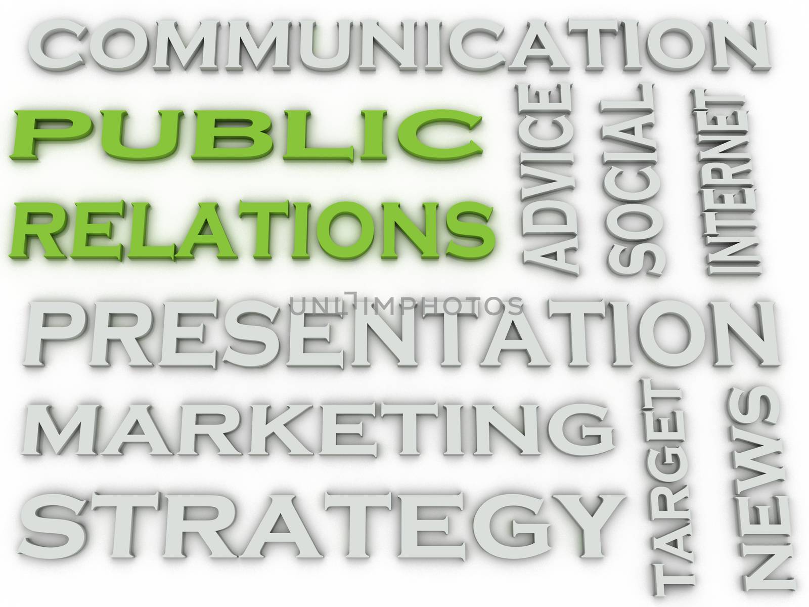 3d image Public relations word cloud concept by dacasdo
