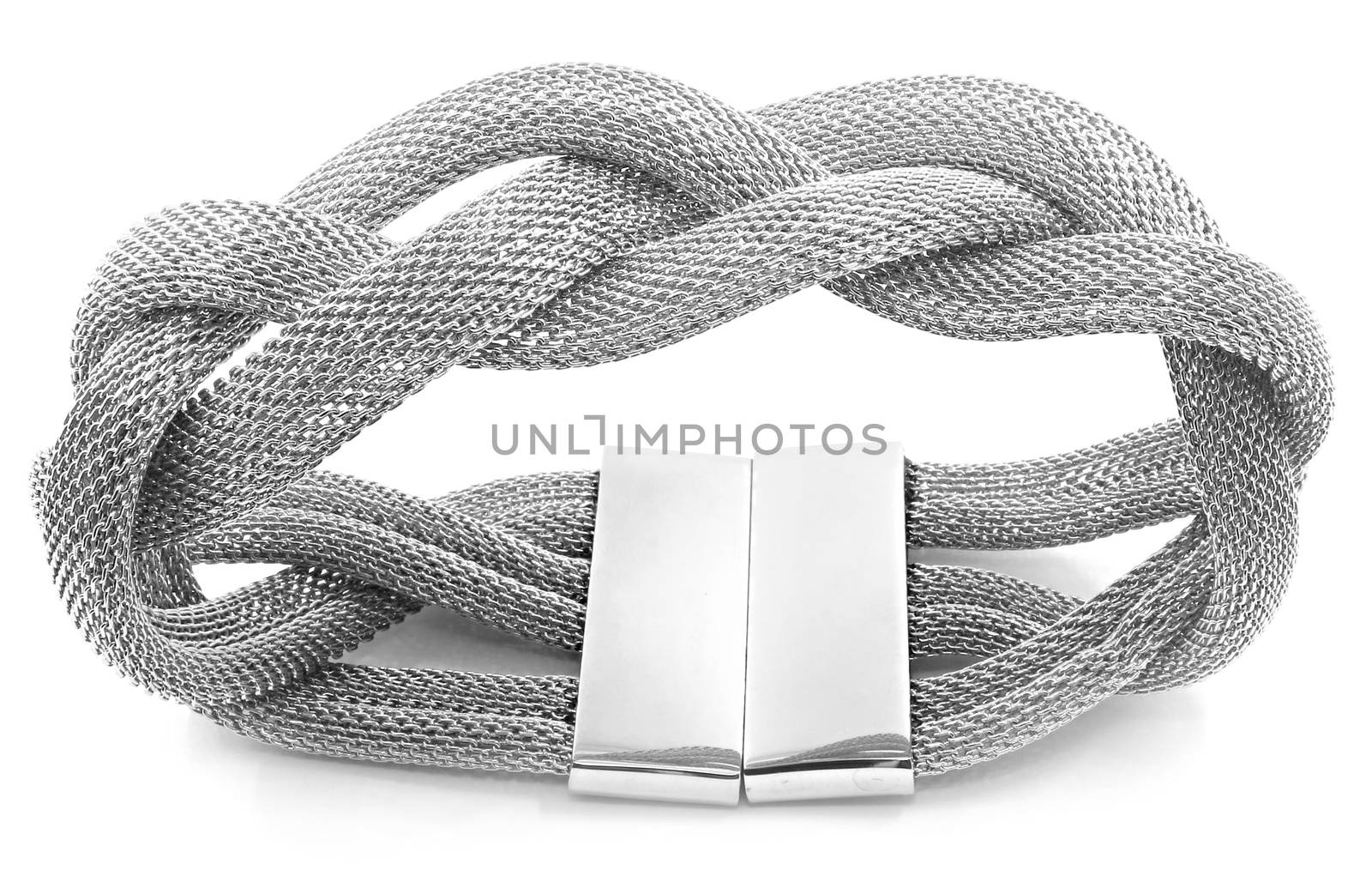 Stainless steel bracelet on a white background