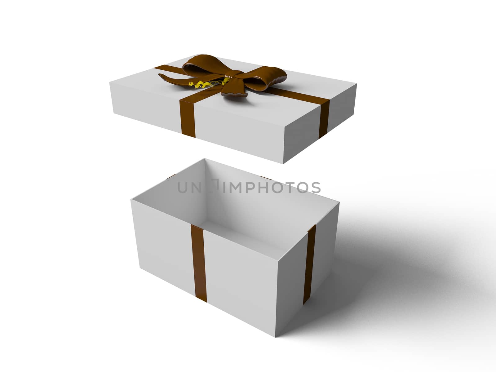 Open White gift box with Brown ribbon bow by teerawit