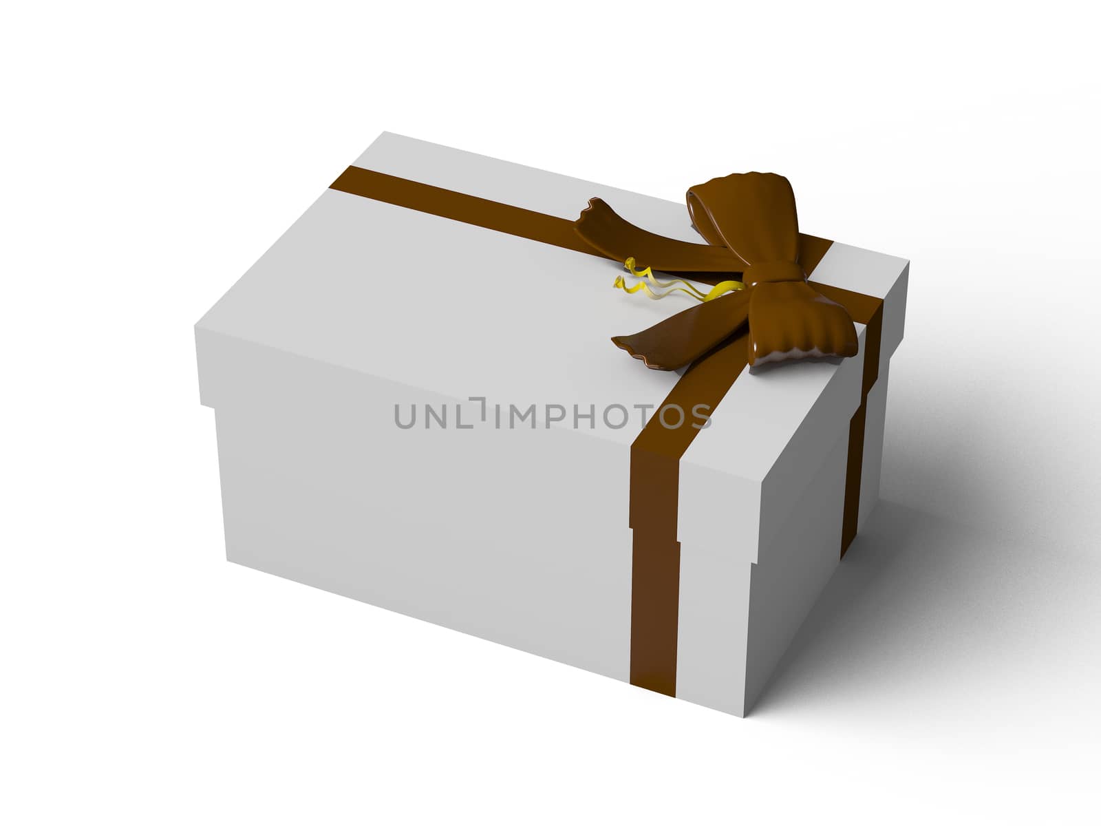 White gift box with Brown ribbon bow by teerawit