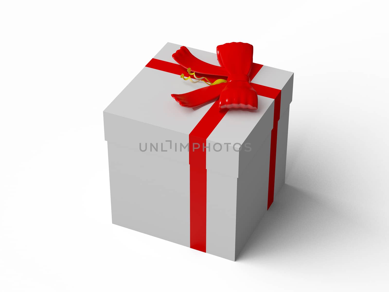 White gift box with red ribbon bow by teerawit